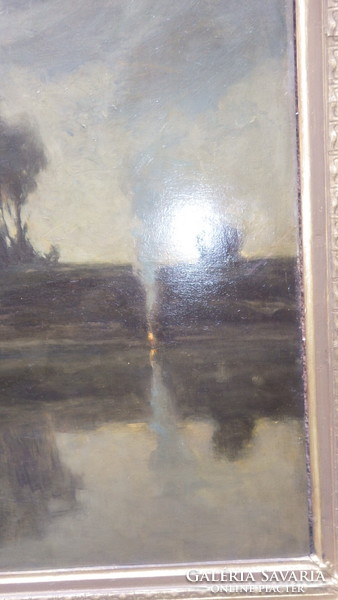 Gyula Várady 1917 waterfront landscape oil-wood painting 143x110 cm