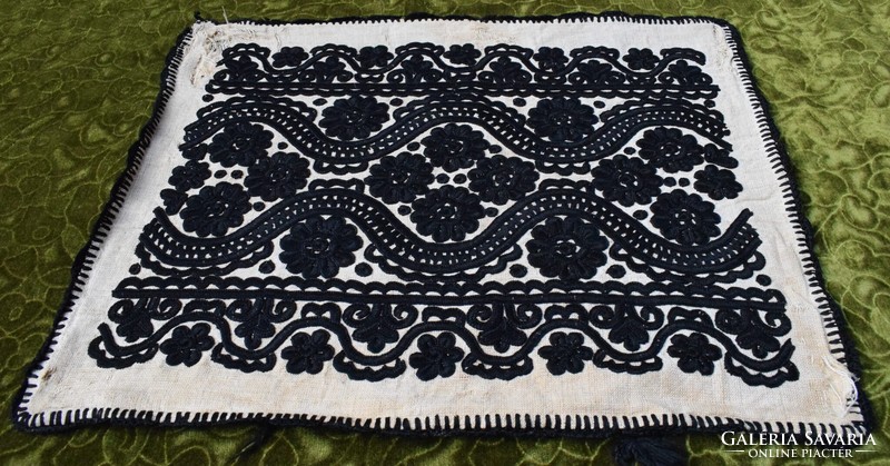Antique ethnographic needlework embroidery Transylvanian written decorative pillow decoration 53 x 43 cm damaged!