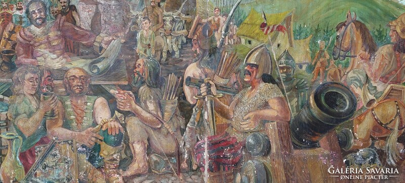 Marked, huge (140x250 cm) oil-wood historical painting