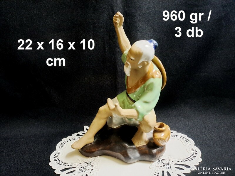 3 db 5-9-22 cm-es kerámia kínai halász figura