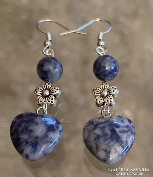 Mineral earrings mineral heart decoration sodalite agate opalite