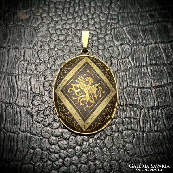 24K Gold Plated Damascene Pendant, Vintage Damascene Necklace Pendant, Toledo Spanish Jewelry