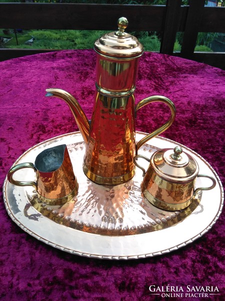 Beautiful Belgian copper 4-piece tea set