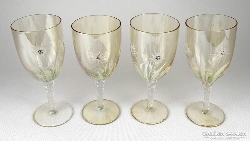 1O009 beautiful mountain grass decorative old hand-painted stemmed glass 4 pieces