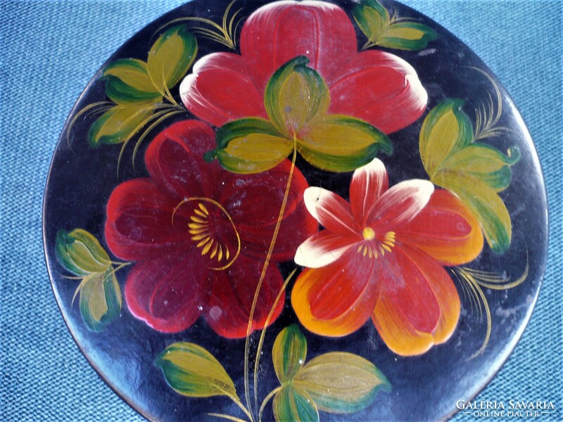 Old flower pattern painted wooden sewing thread box