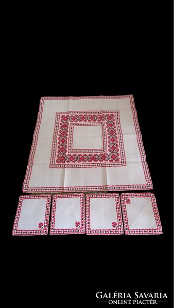 Old tablecloth set. With cross-stitch embroidery. 5 Pcs.-Os.
