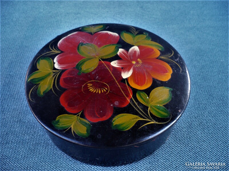 Old flower pattern painted wooden sewing thread box