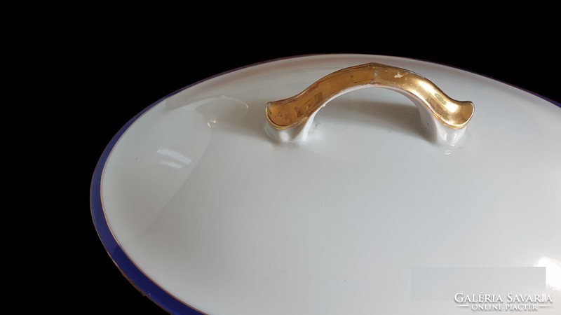 Régi, kobaltkék-arany csíkos peremű, Csehszlovák porcelán étkészlet darabjai. 4 db.
