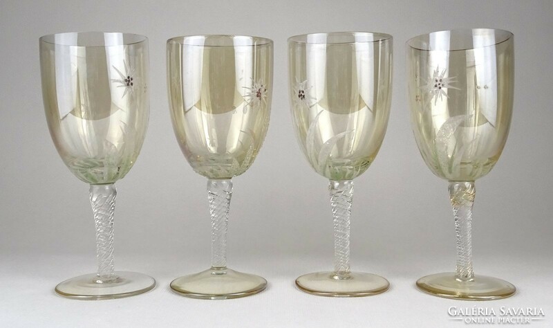 1O009 beautiful mountain grass decorative old hand-painted stemmed glass 4 pieces