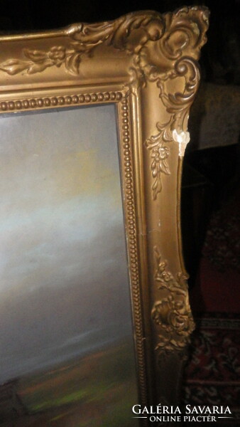 Jelzett hortobágyi életkép pasztell festmény blondel képkeretben 60x80 cm
