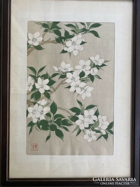 Two oriental floral motifs - colorful prints in a frame