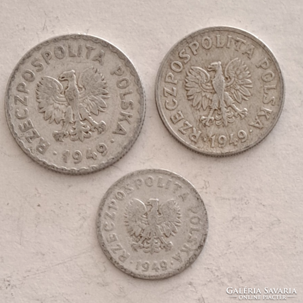 1949. Poland 1 zloty, 50, 20, groszy 3 pieces (339)