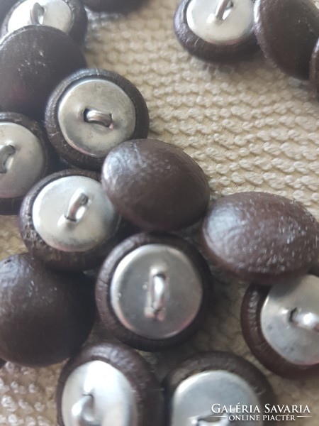 Brown artificial leather, old aluminum indented buttons 33 pcs