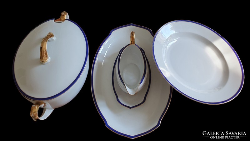 Pieces of old Czechoslovak porcelain tableware with a cobalt blue-gold striped rim. 4 Pcs.