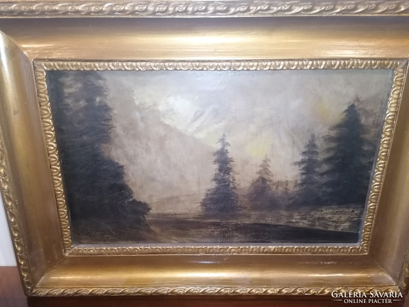 Szepesi Kuszka Jenő olaj-fa tájkép festmény, folyópart