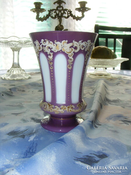 Biedermeier lila überfang üveg pohár