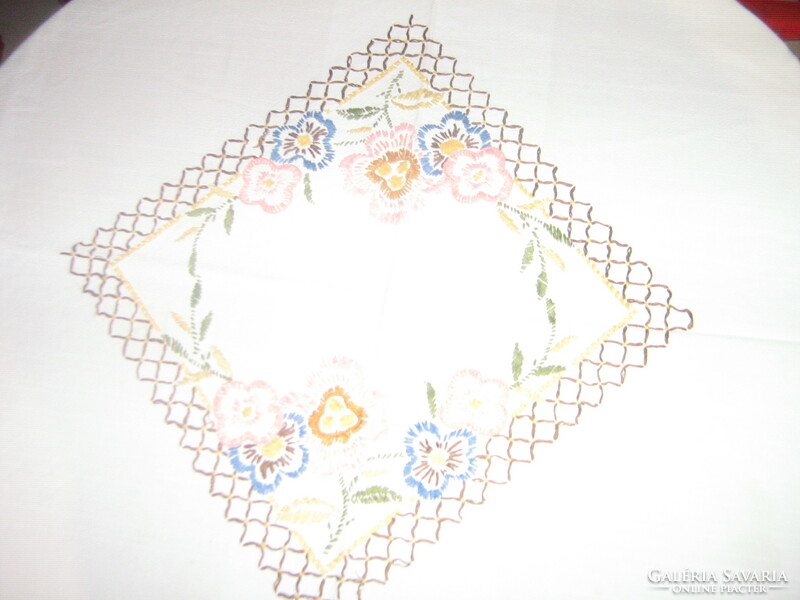 Beautiful antique floral hand-embroidered folk tablecloth
