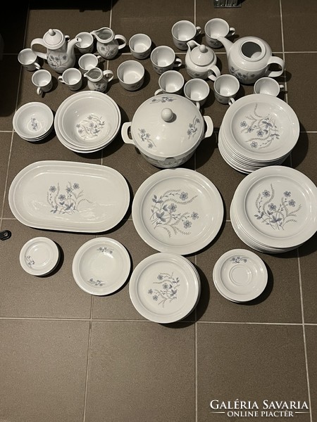 Kahla, blue flower-patterned tableware for sale (80 pieces)