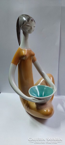 Drasche porcelain statue, a woman with a bowl, a rarer piece