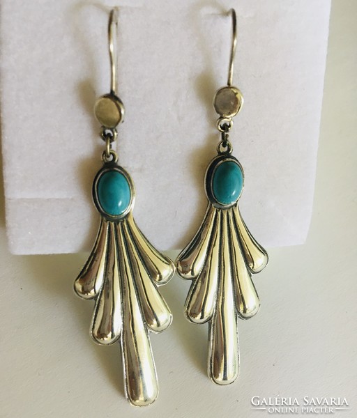 Large art deco silver earrings turquoise antique