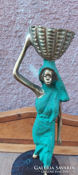 African female figure in copper candlestick, 35 cm, 3 kg