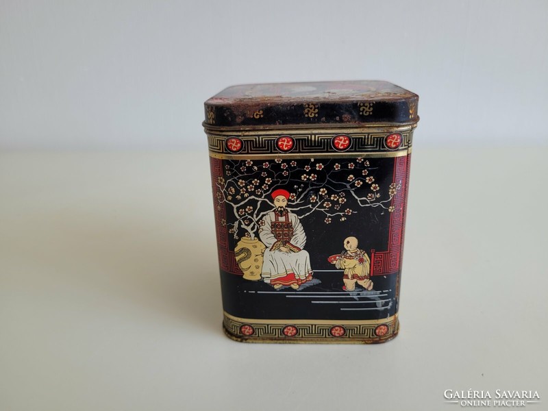 Régi fémdoboz teás doboz keleti mintás japán
