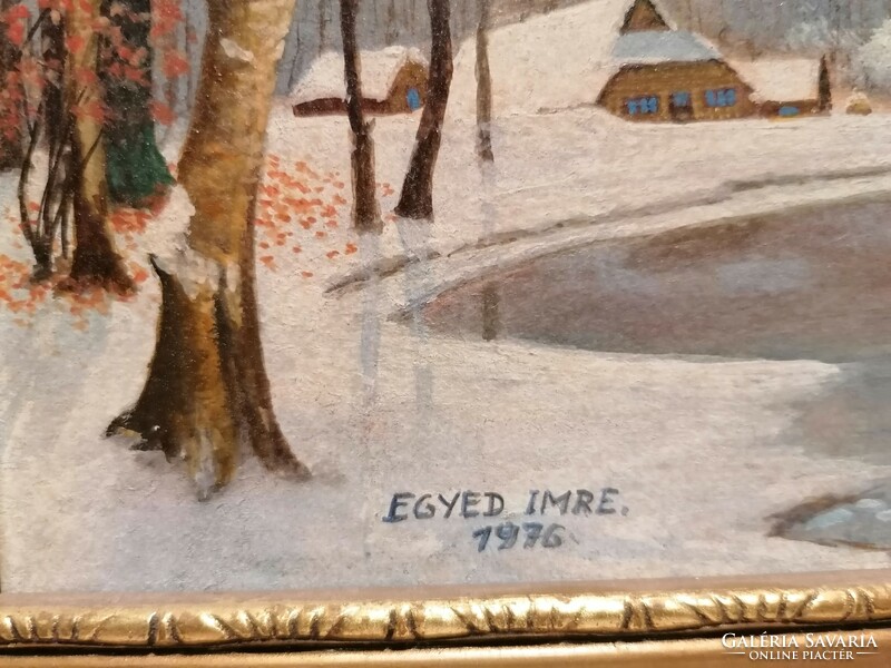 Egyed Imre 1976 havas erdőbelső festmény