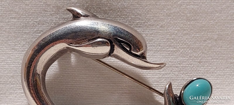 Nagy, 925 ezüst bross, delfin, 10,8 gramm 5x3 cm