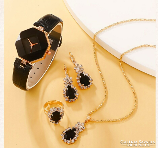 Black crystal jewelry set with watch 79