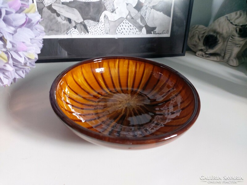 Beautifully colored, very shiny glazed, massive ceramic bowl, decorative plate