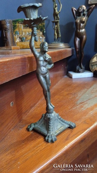 Art Nouveau metal candle holder, 26 cm high beauty.