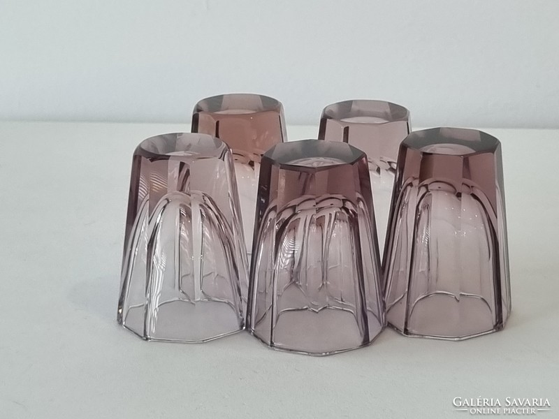 Art deco polished moser/ moser style old liquor glasses - rare color - '60s