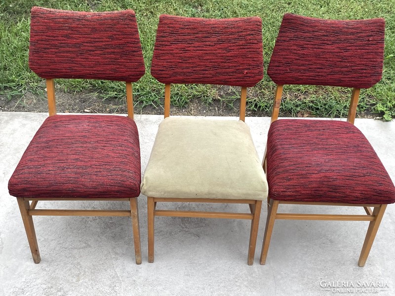 3 retro dining chairs with red and black original upholstery