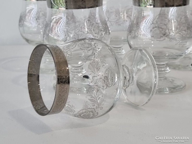 Platinum-rimmed, richly decorated vintage crystal set of 6 glasses