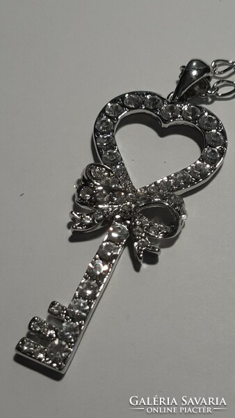 Large key pendant necklace encrusted with crystals