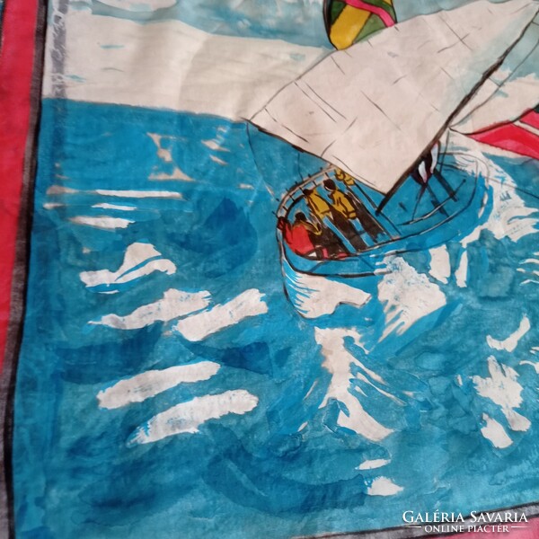 Kézzel festett tiszta selyem kendő, 88 x 87 cm
