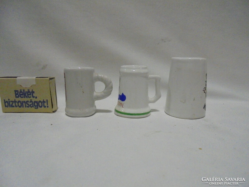Three mini beer mugs, souvenirs - balaton, Transylvania, kecel - together