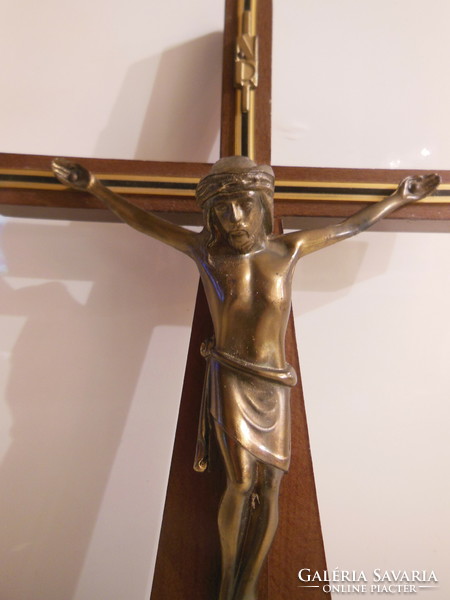 Crucifix - solid copper - wood - 28 x 15 cm - old - Austrian - perfect