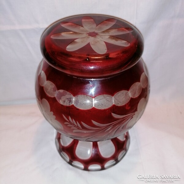 Antique, unusually thick, pickled, peeled, polished, spherical glass vase
