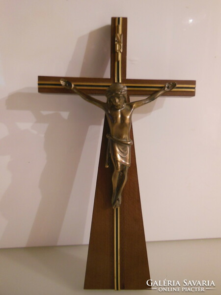 Crucifix - solid copper - wood - 28 x 15 cm - old - Austrian - perfect
