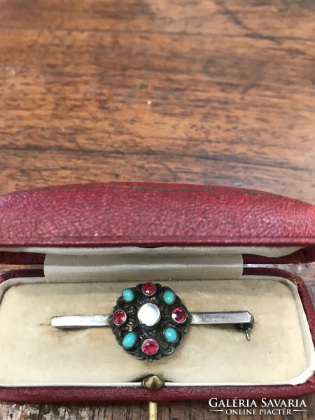Antique silver turquoise stone brooch