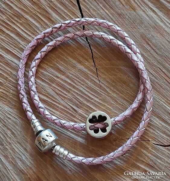 Pandora beaded, braided leather bracelet with luck and courage charm