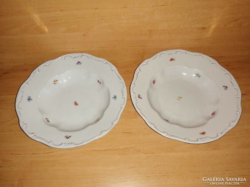 Zsolnay porcelain deep plate with feathered flower pattern in a pair (2p)