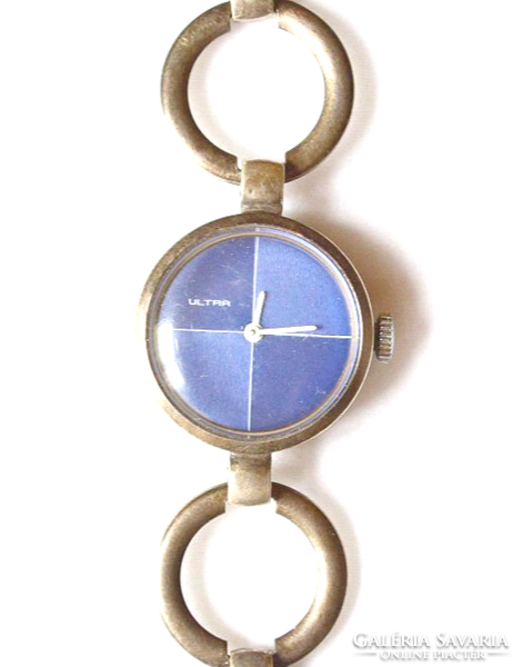 Art deco silver women's watch with a blue dial in working order