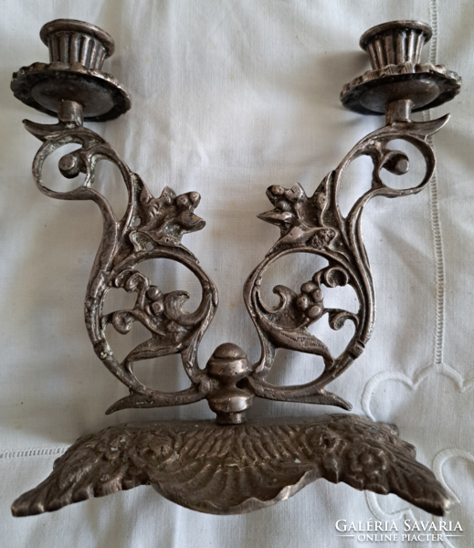 Pair of museum silver-plated copper candle holders, goldsmith's work