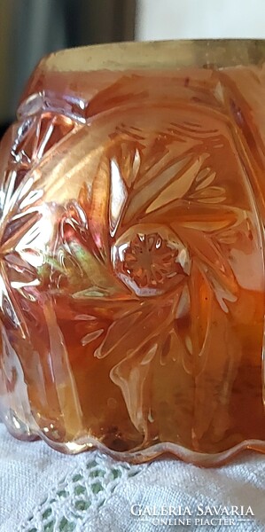 Art Nouveau Fenton carnival milk pouring jug in iridescent golden amber color