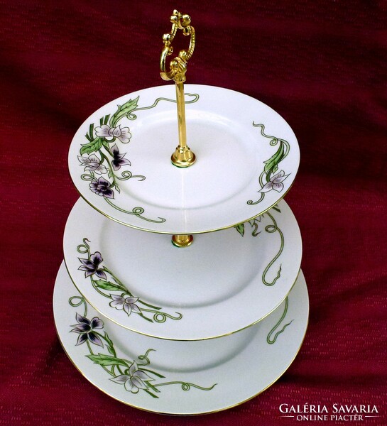 Zsolnay porcelán "Tavasz" emeletes süteményes kínáló.Hibátlan. gyönyörű