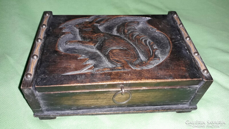 Antique 1948. Beautiful artistically carved wooden scout souvenir card box squirrel - 12x17x5 cm as shown in the pictures