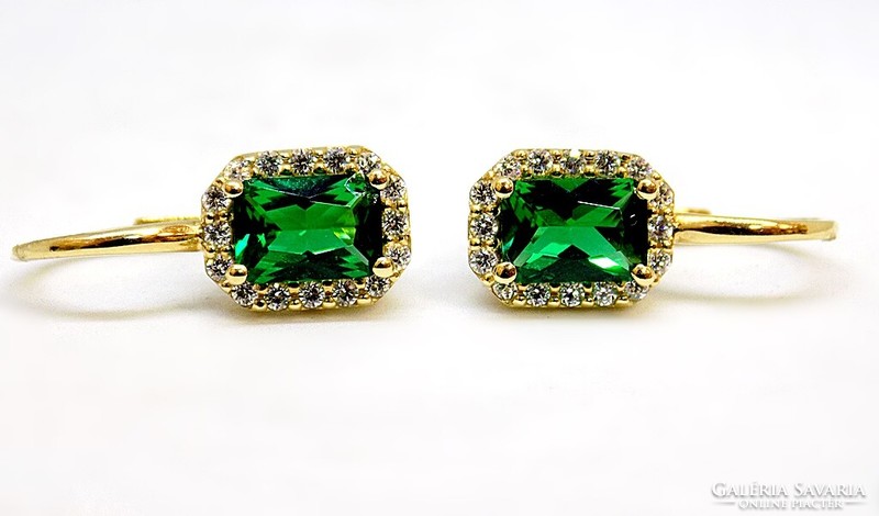 Gold earrings with green and white stones (zal-au113603)