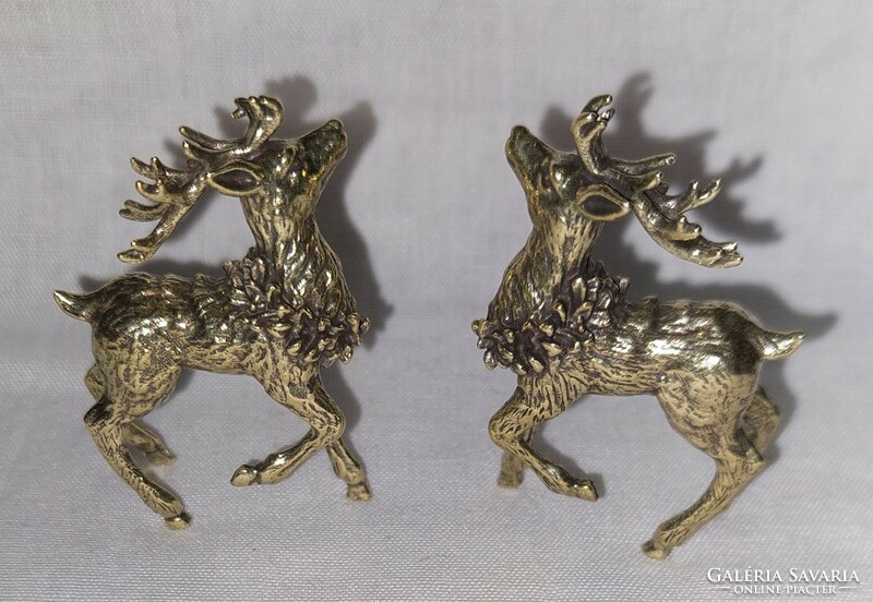 2 miniature solid brass deer